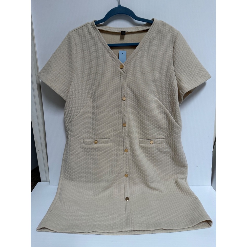 Ann Taylor Factory Waffle Knit Button Front Dress Beige Tan Petite XL NWT